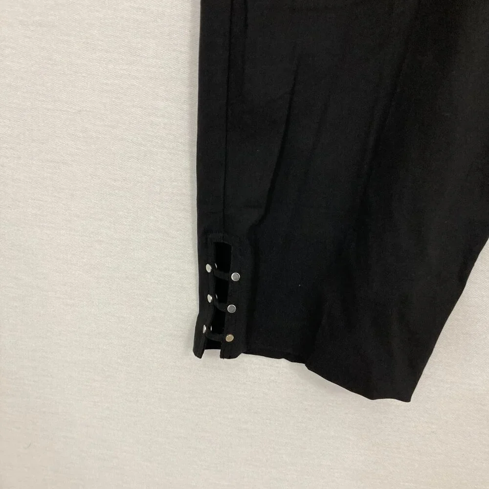 New Avenue Black Soft Stretch Comfy Button Hem Detail Pull-on Crop Pants size 26